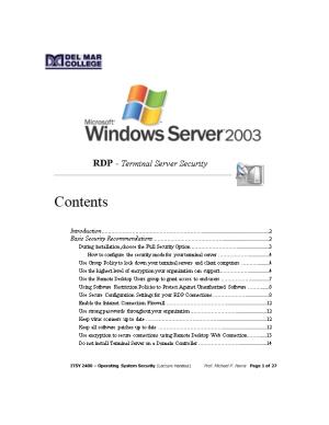 Remote Desktop Protocol (Terminal Server) Securitypage 1 of 27