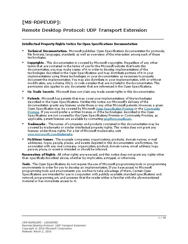 Remote Desktop Protocol: UDP Transport Extension