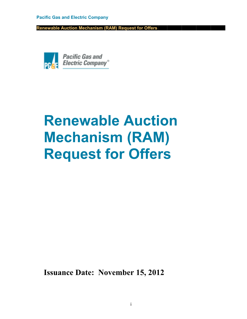 Renewable Auction Mechanism (RAM) Request for Offers
