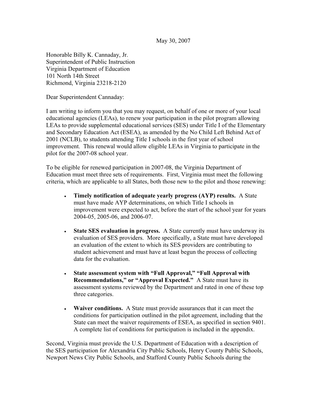 Renewal Letter to VA to Reapply for SES Pilot Program (MS Word)