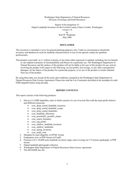 Report of Investigations 35: Digital Landslide Inventory for the Cowlitz County Urban Corridor
