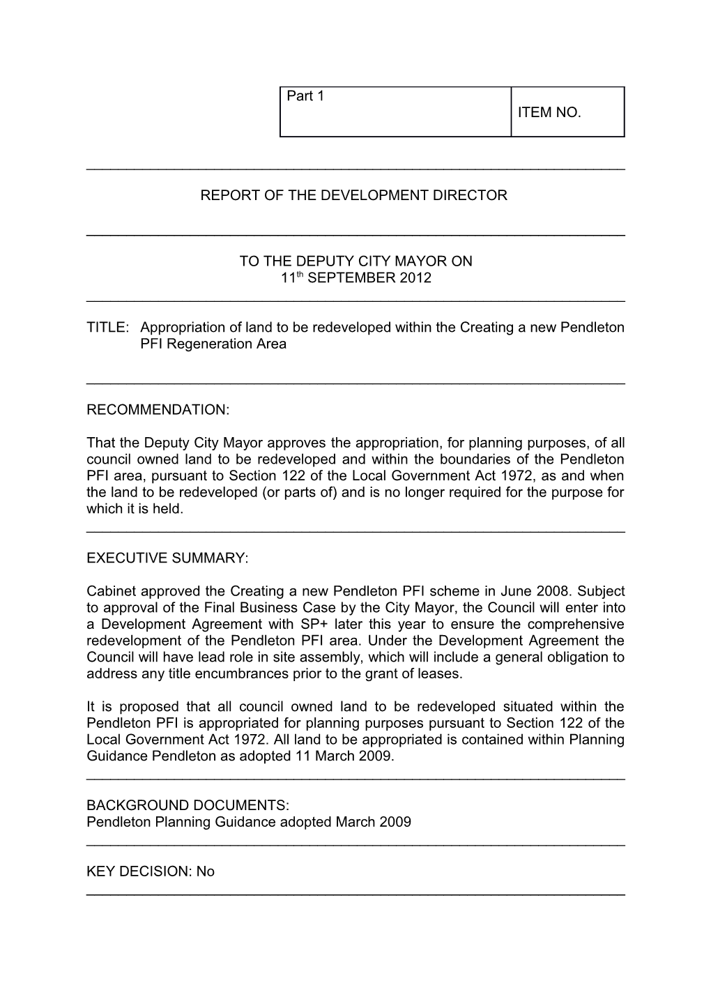 Report of the Development Director