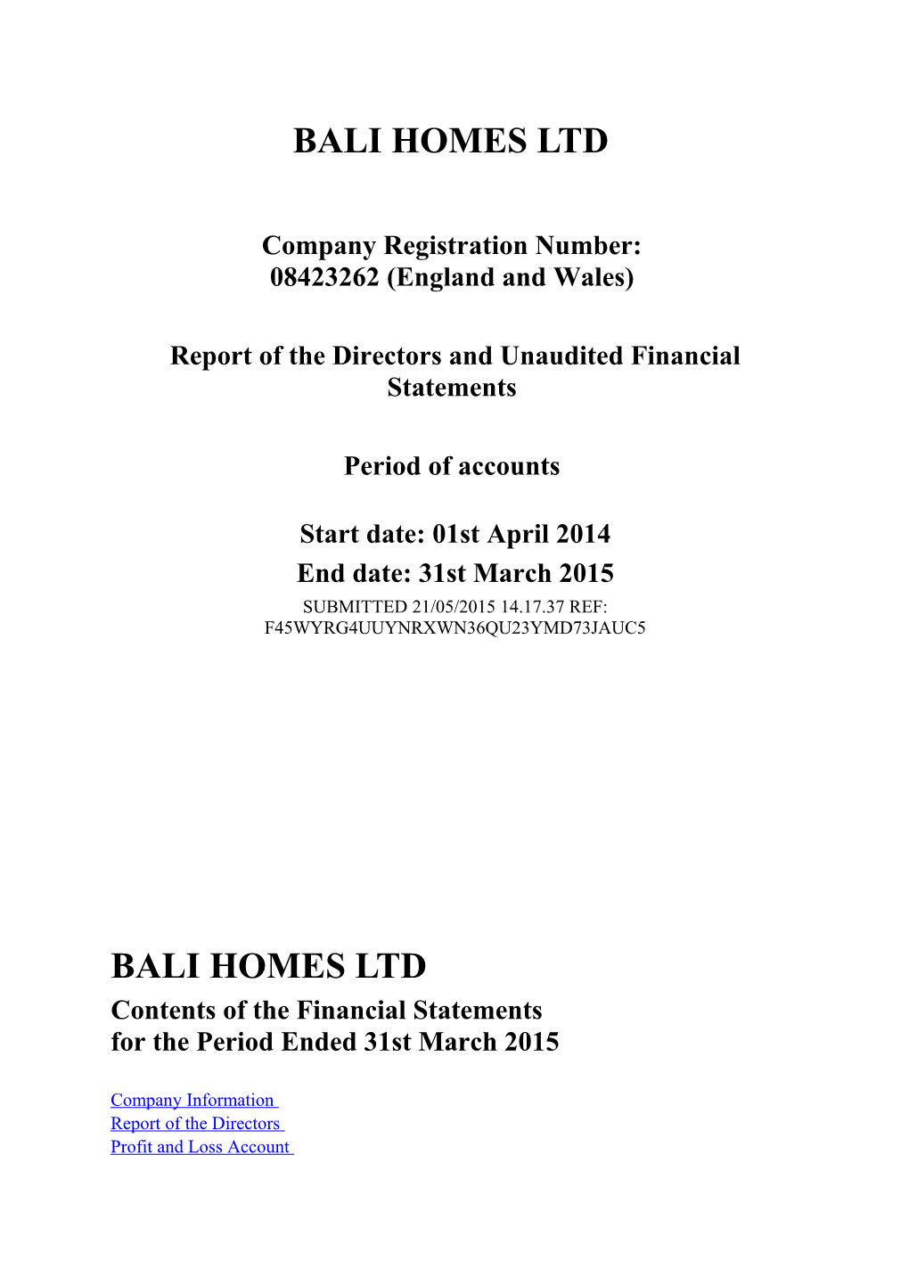 Report of the Directors and Unaudited Financial Statements