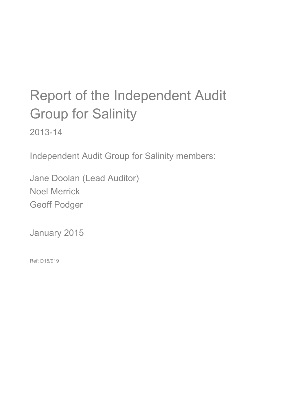 Report of the Independent Audit Group for Salinity