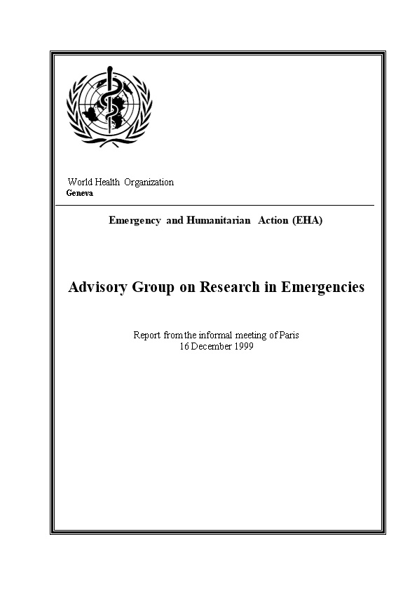 Report of the Second Meeting of the Advisory Group on Research in Emergencies