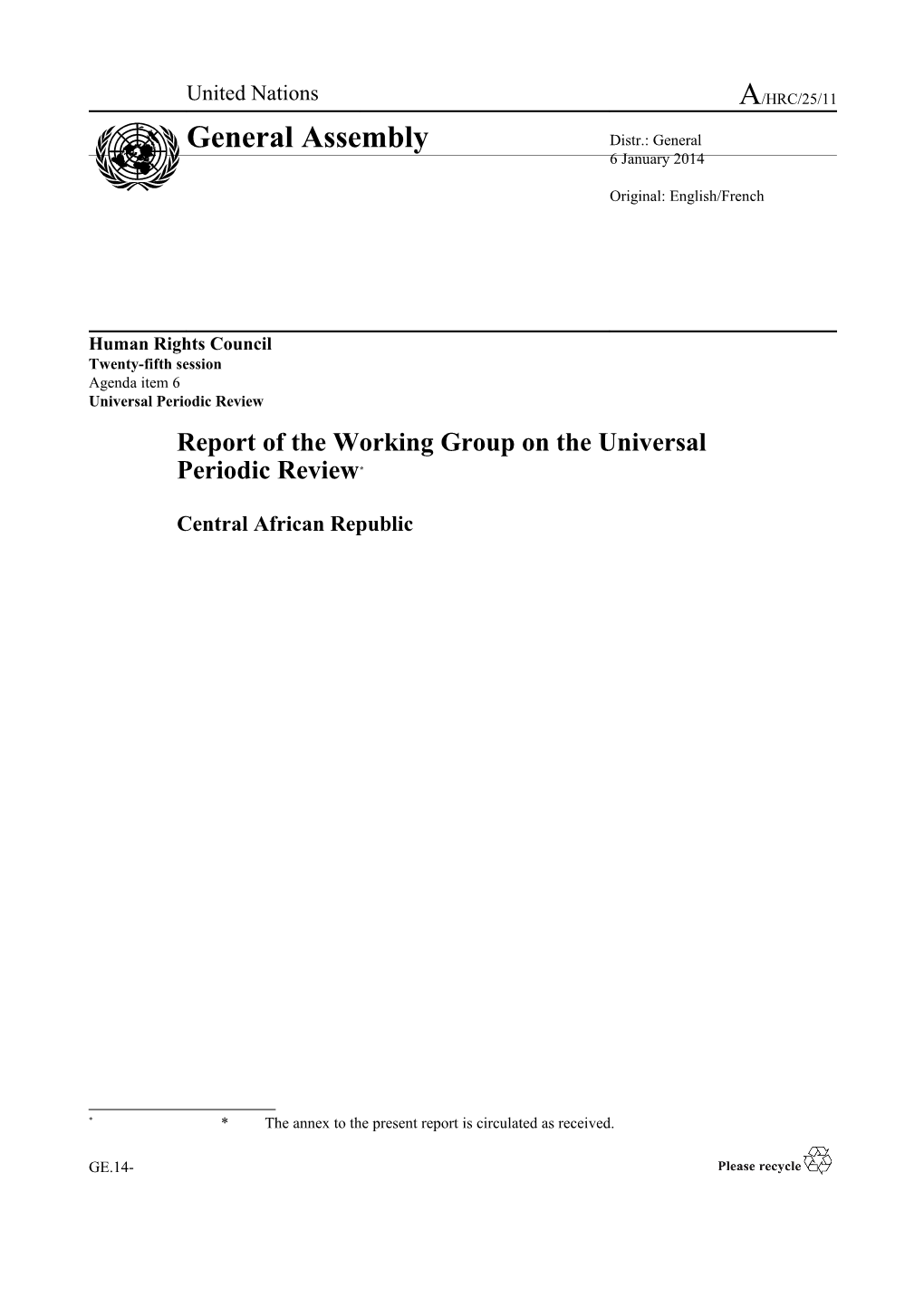Report of the Working Group on the Universal Periodic Review - Central African Republic