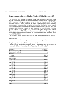 Report on Data Utility of Public Use Files for EU-SILC for Year 2013