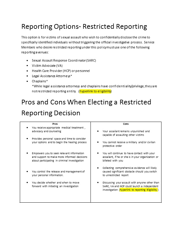 Reporting Options- Restricted Reporting