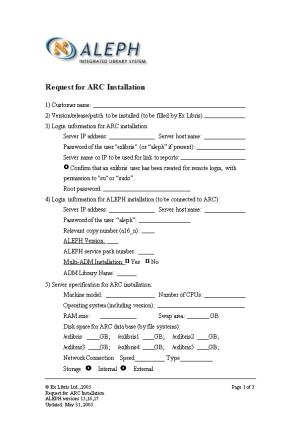 Request for ARC Installation Form