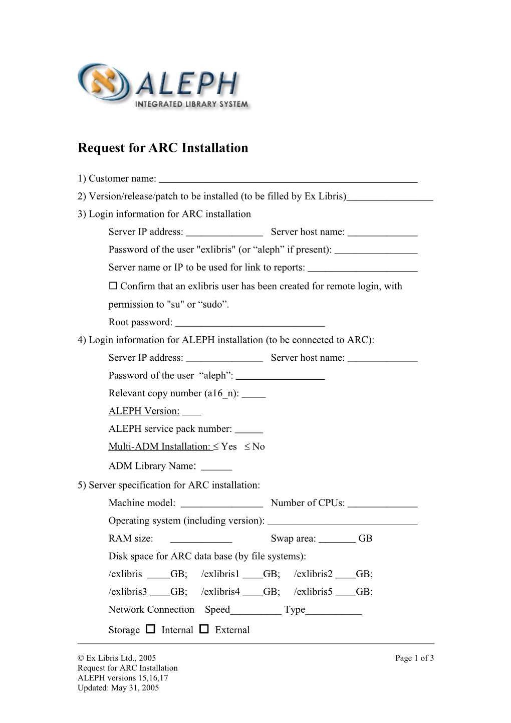 Request for ARC Installation Form