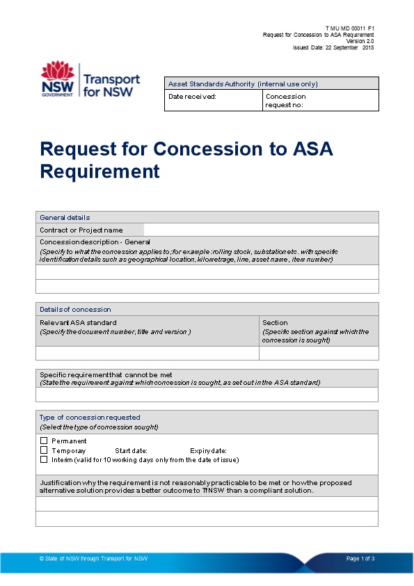 Request for Concession to ASA Requirement