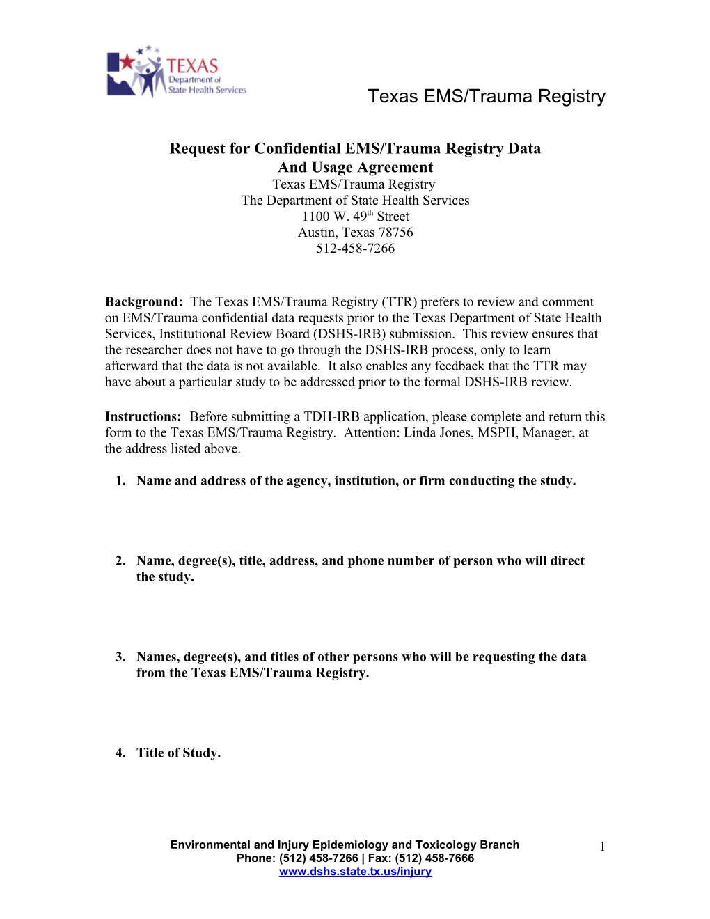 Request for Confidential EMS/Trauma Registry Data