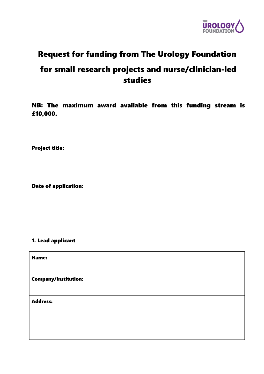 Request for Funding from the Urology Foundation