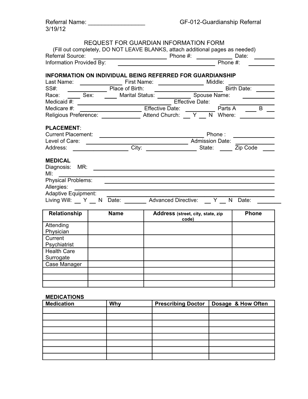 Request for Guardian Information Form