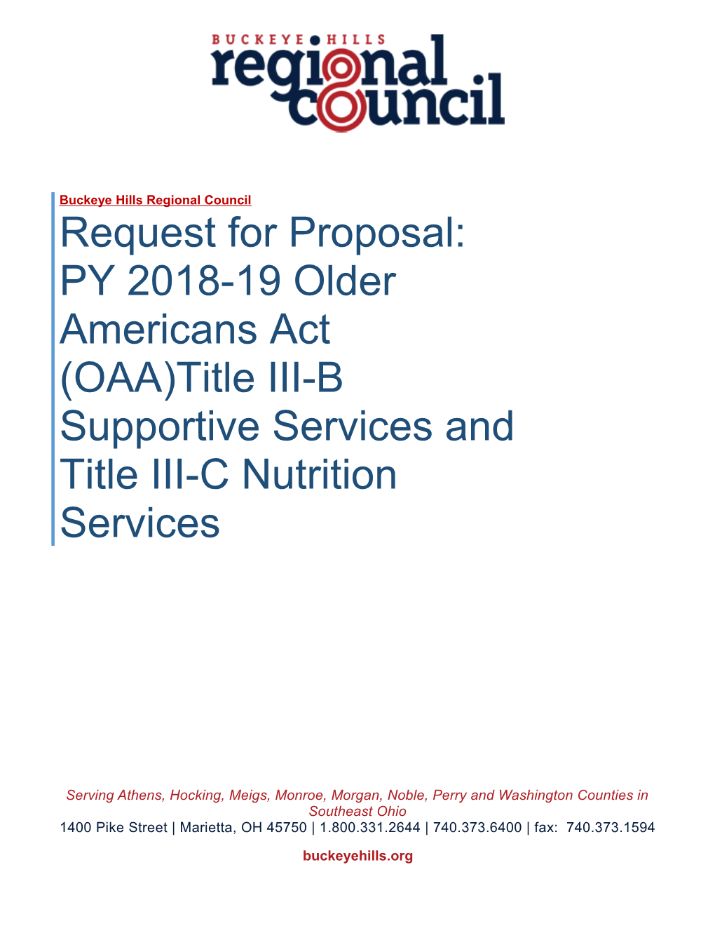 Request for Proposal: PY 2018-19 Older Americans Act (OAA)Title III-B Supportive Services