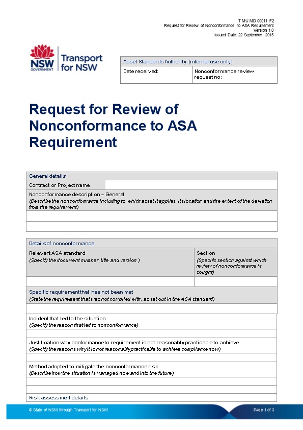Request for Review of Nonconformance to ASA Requirement
