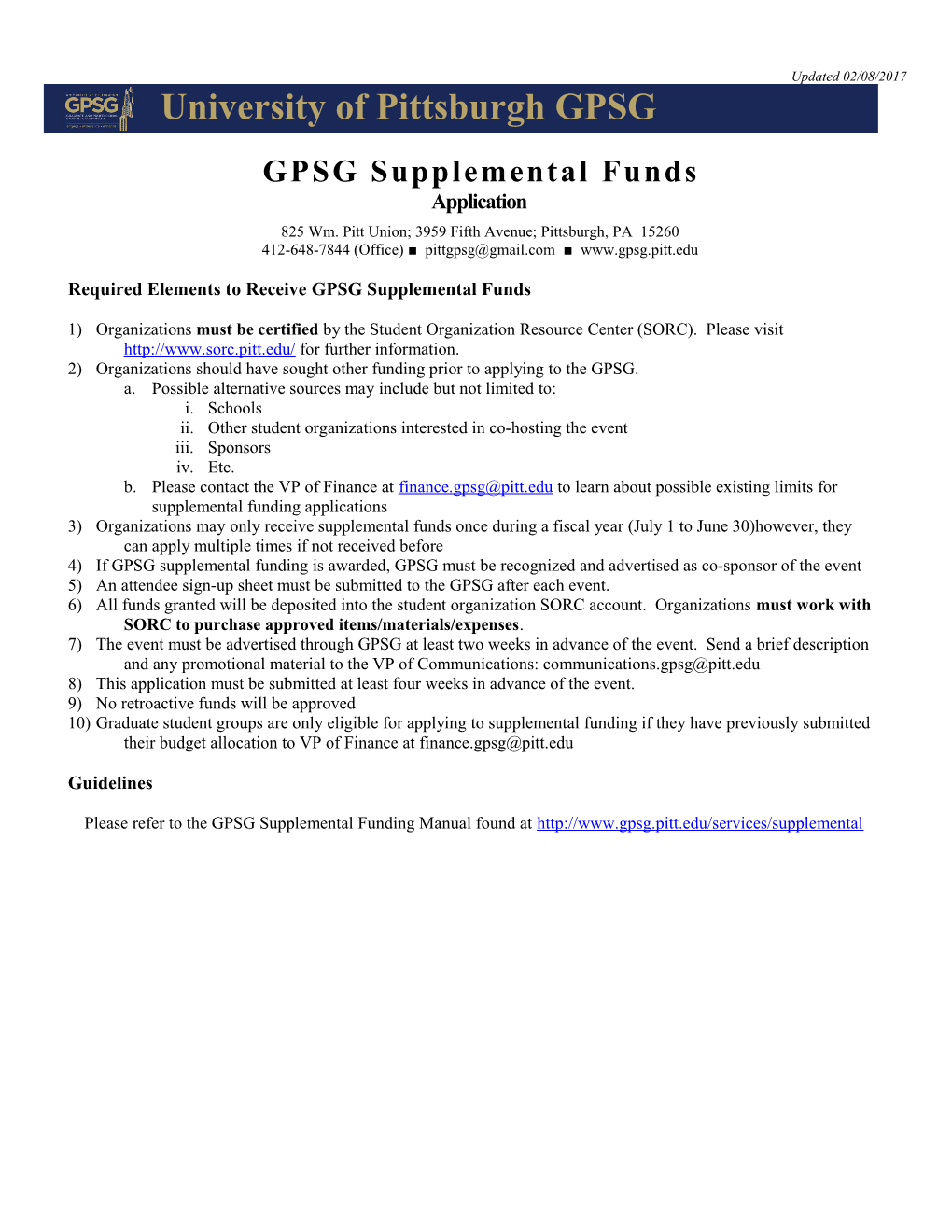 Required Elements to Receive Gpsgsupplemental Funds