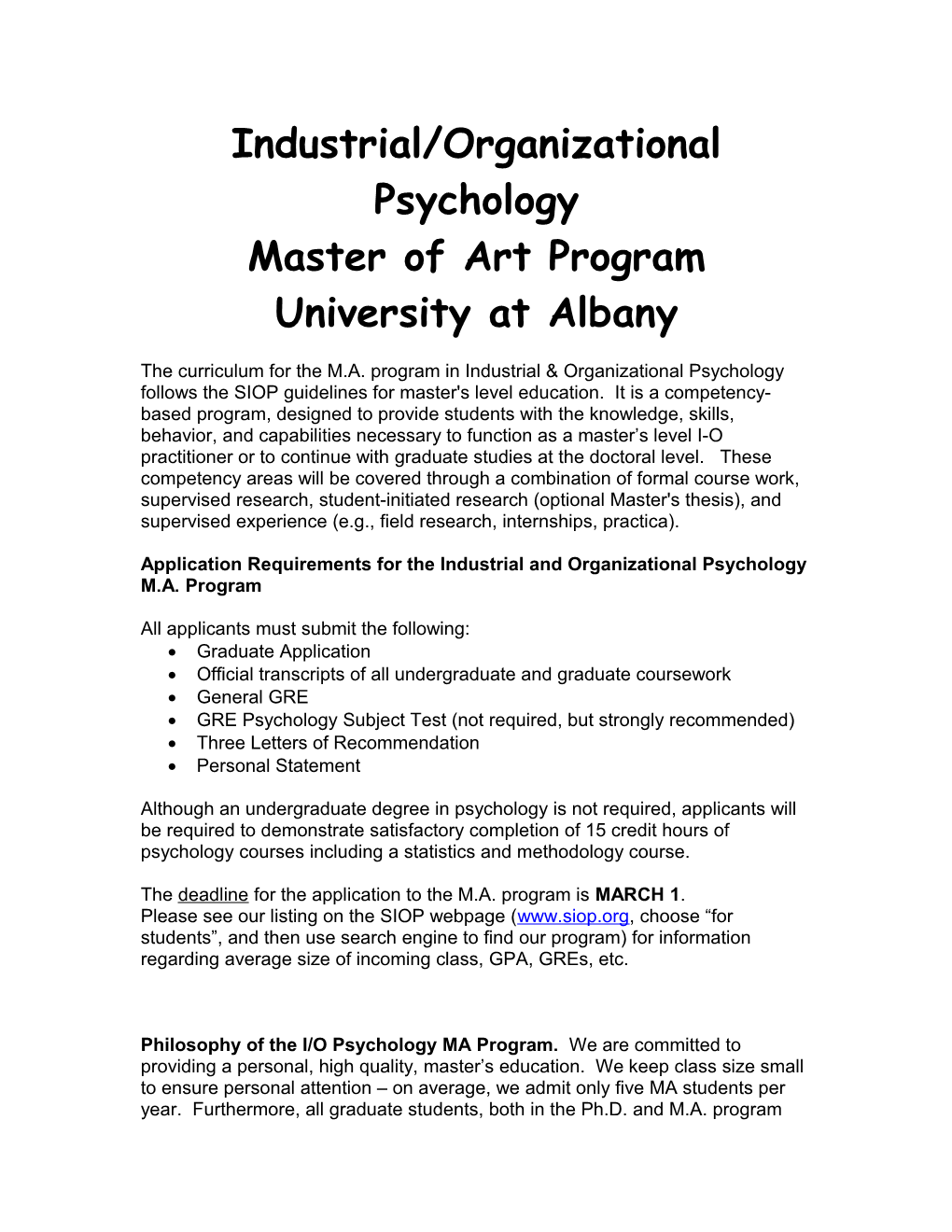 Requirements Specific to Industrial and Organizational Psychology