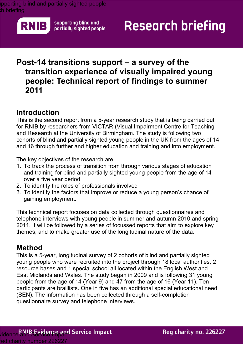 Research Briefing Post 14 Transistion Support Survey 2011