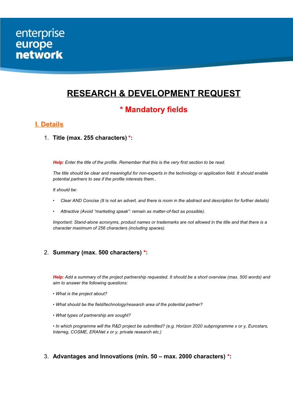 Research & Development Request