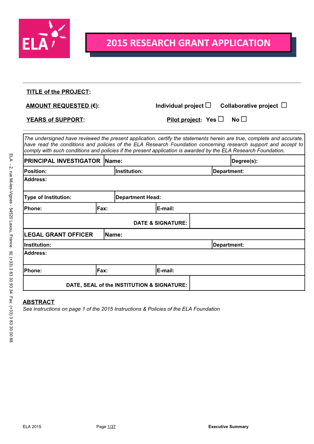 Research Grant Application Form 2007