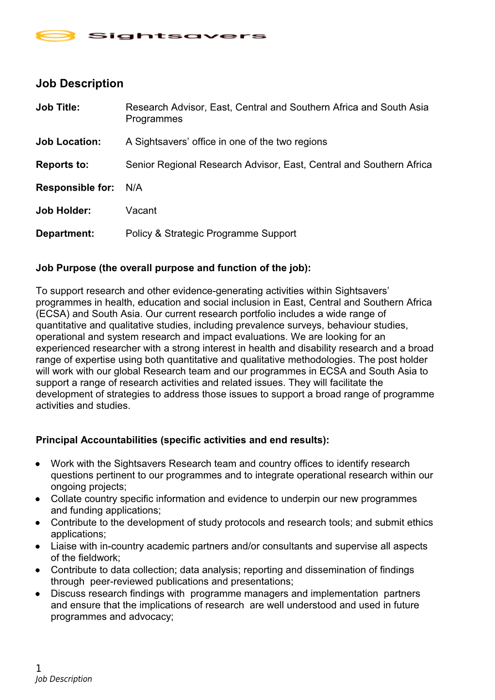 Research Officer - South Asia Programmes JD