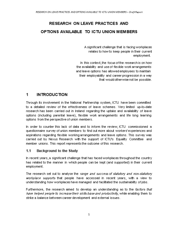 Research on LEAVE Practices and Options Available to ICTU Union Members