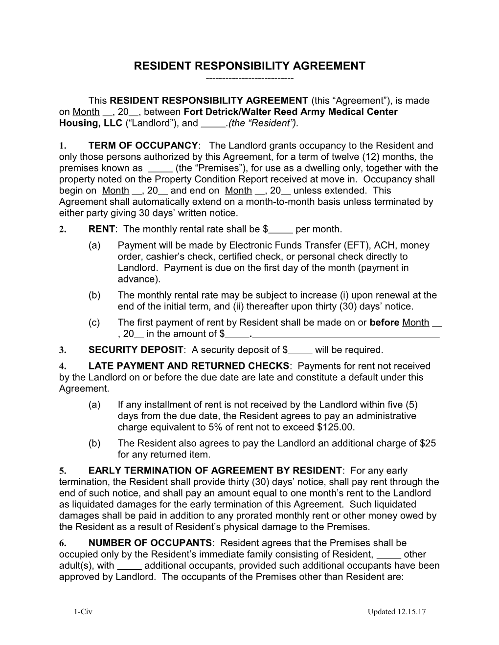 Resident Responsibility Agreement