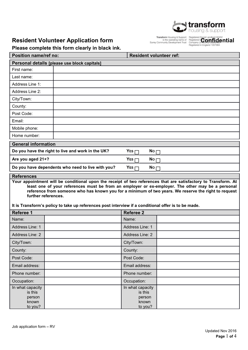 Resident Volunteer Application Form