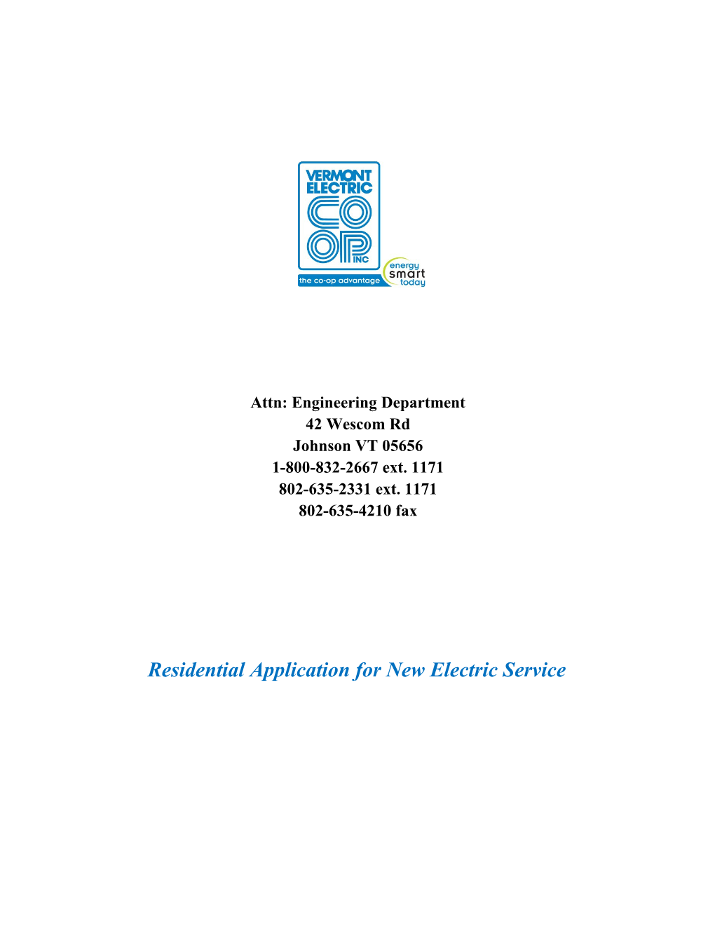 Residential Application for New Electric Service