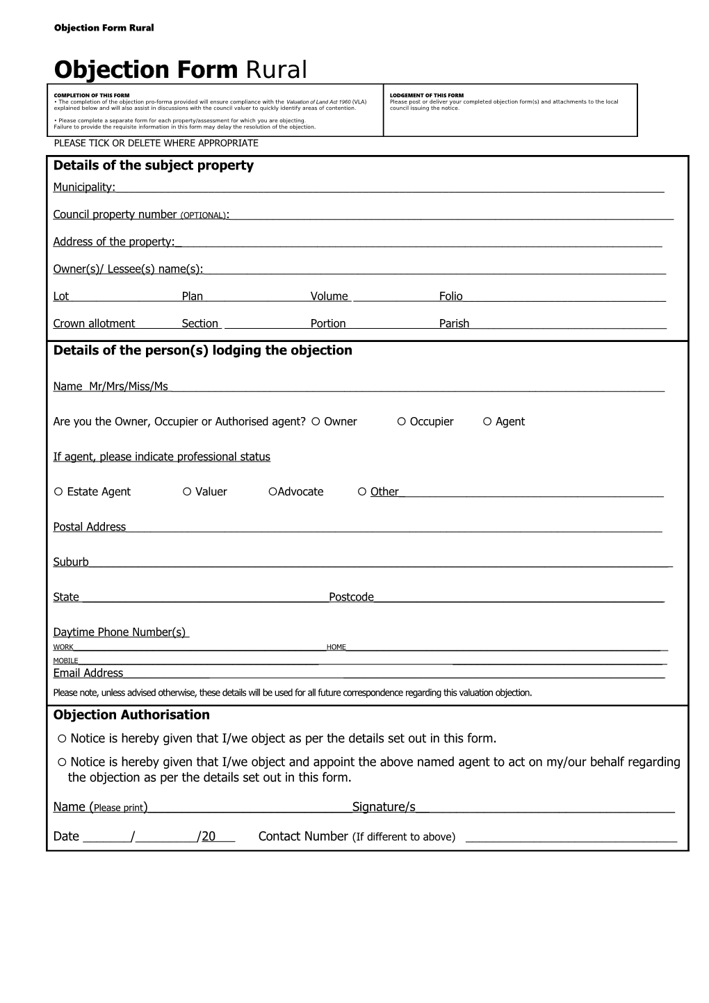 Residential Objection Form