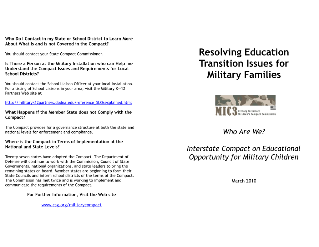 Resolving Education Transition Issues for Military Families