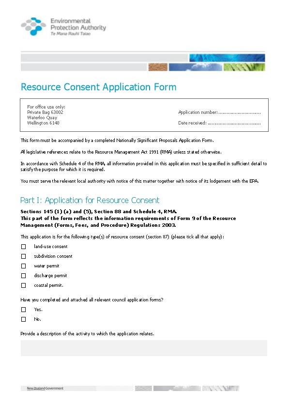 Resource Consent Form NSP