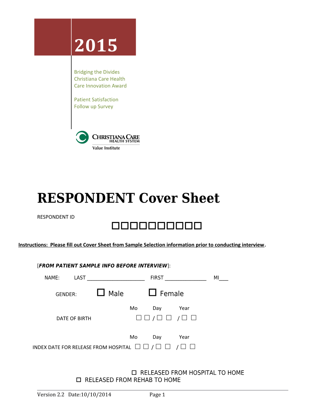 RESPONDENT Cover Sheet