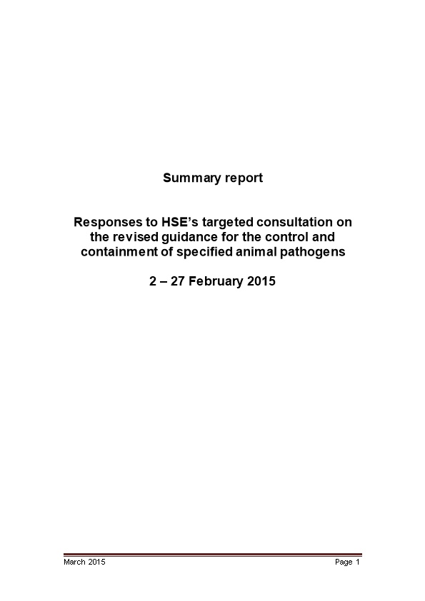 Responses to HSE S Targeted Consultation on the Revised Guidance for the Control And