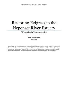 Restoring Eelgrass to the Neponset River Estuary