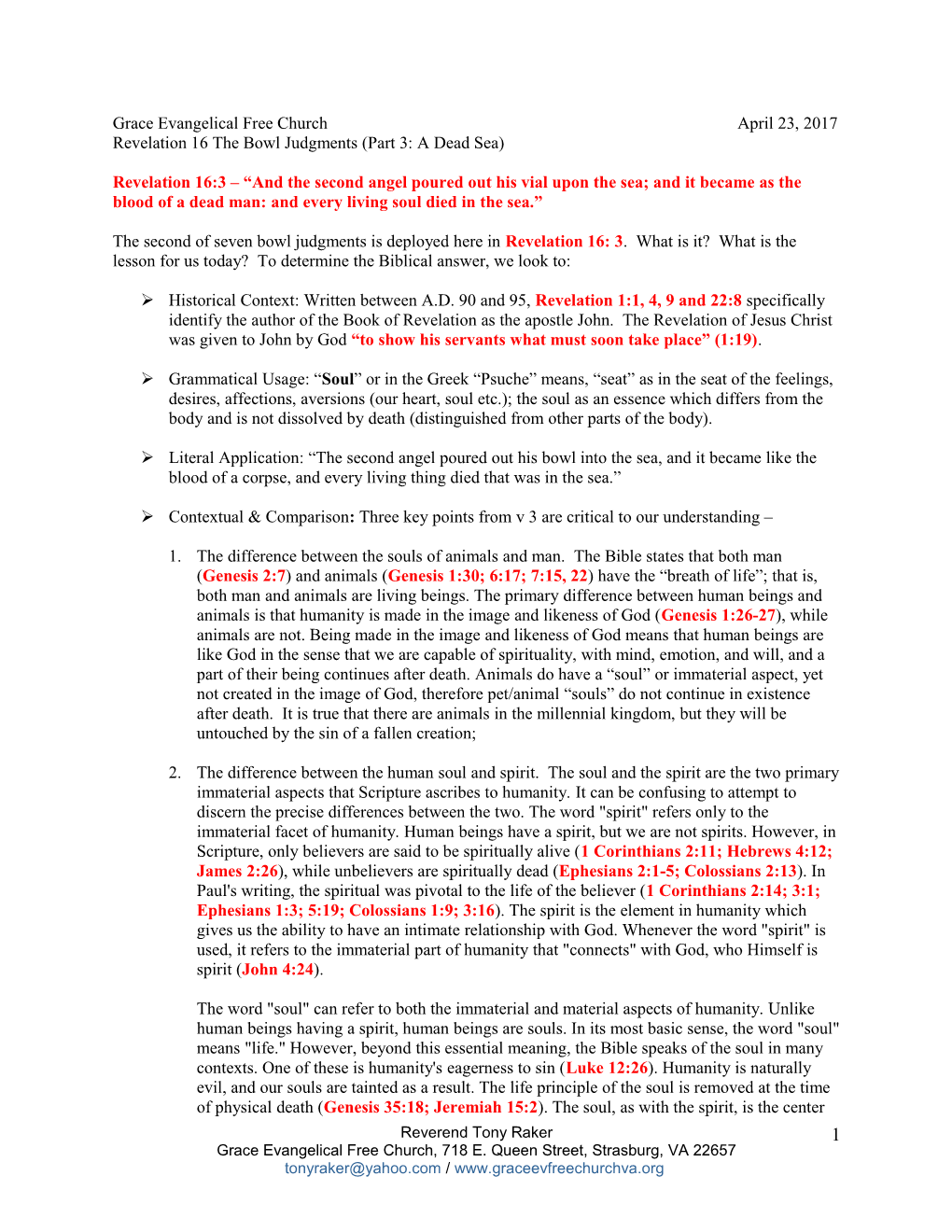 Revelation 16The Bowl Judgments (Part 3: a Dead Sea)