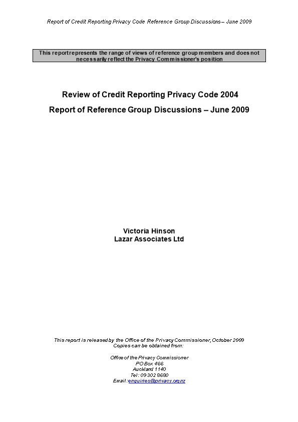 Review of Credit Reporting Privacy Code 2004