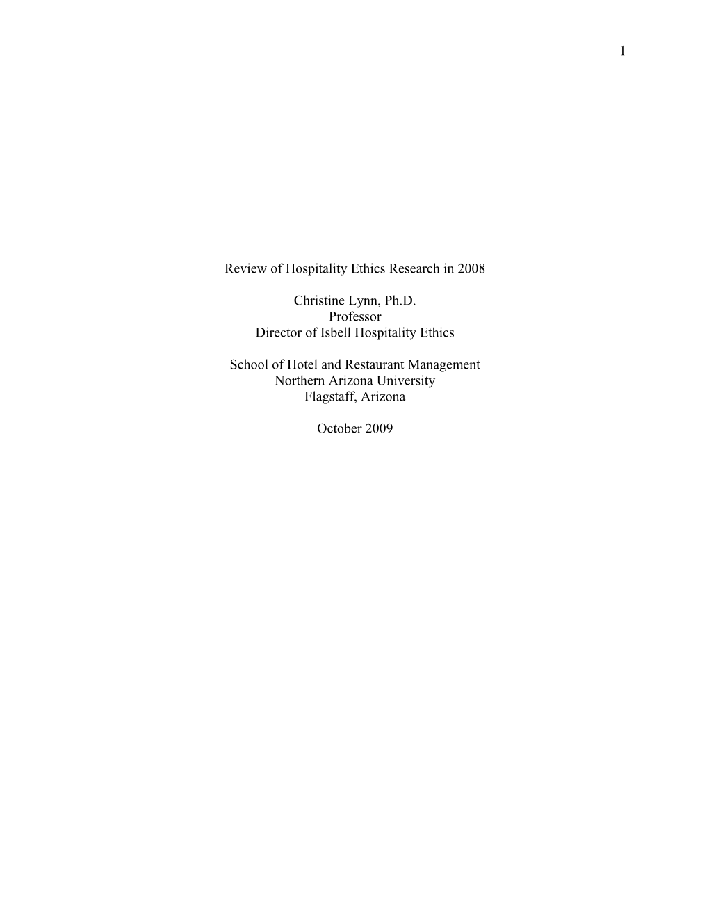 Review of Hospitality Ethics Research in 2008