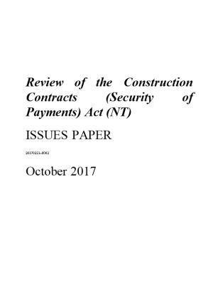 Review of the Construction Contracts (Security of Payments) Act (NT)