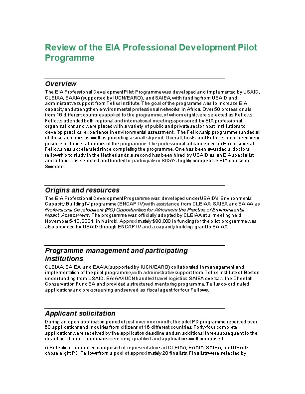 Review of the EIA Professional Development Pilot Programme