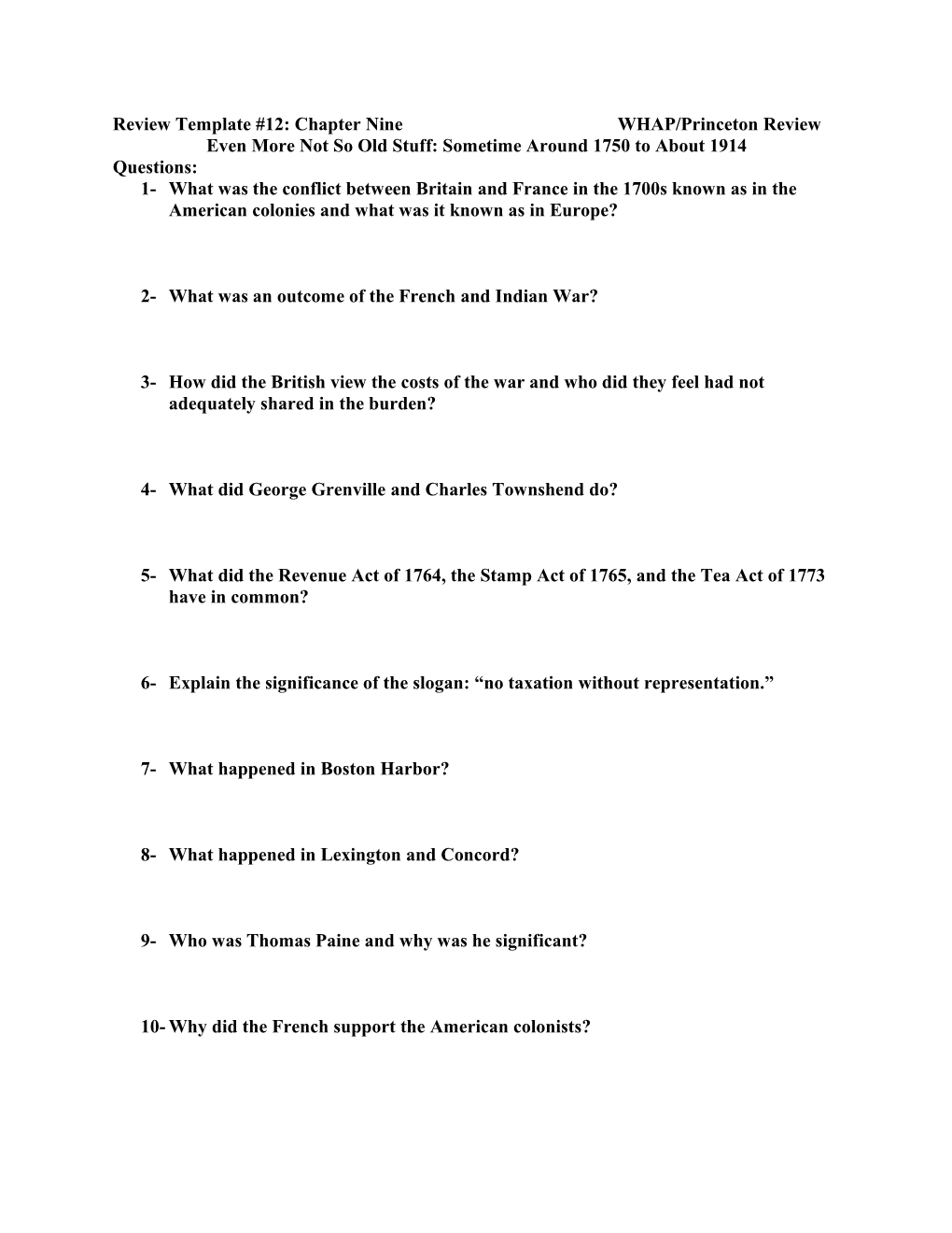 Review Template #12: Chapter Nine WHAP/Princeton Review