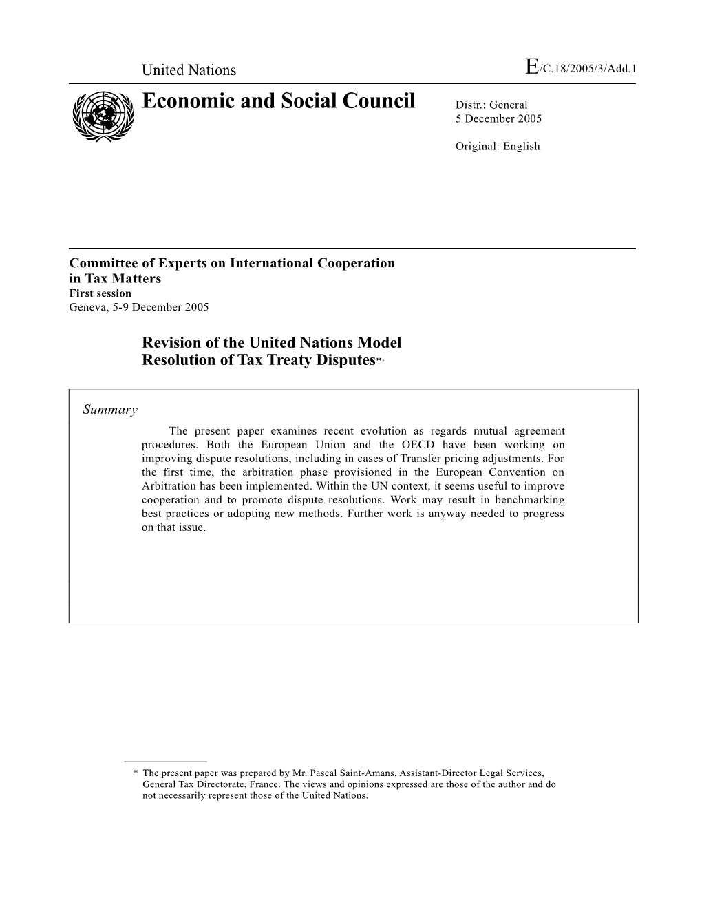 Revision of the United Nations Model