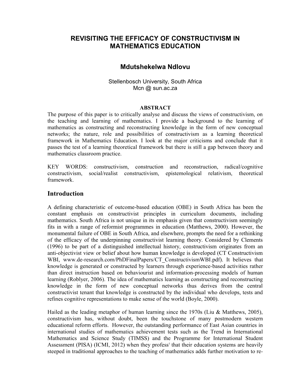 Revisiting the Efficacy of Constructivism in Mathematics Education
