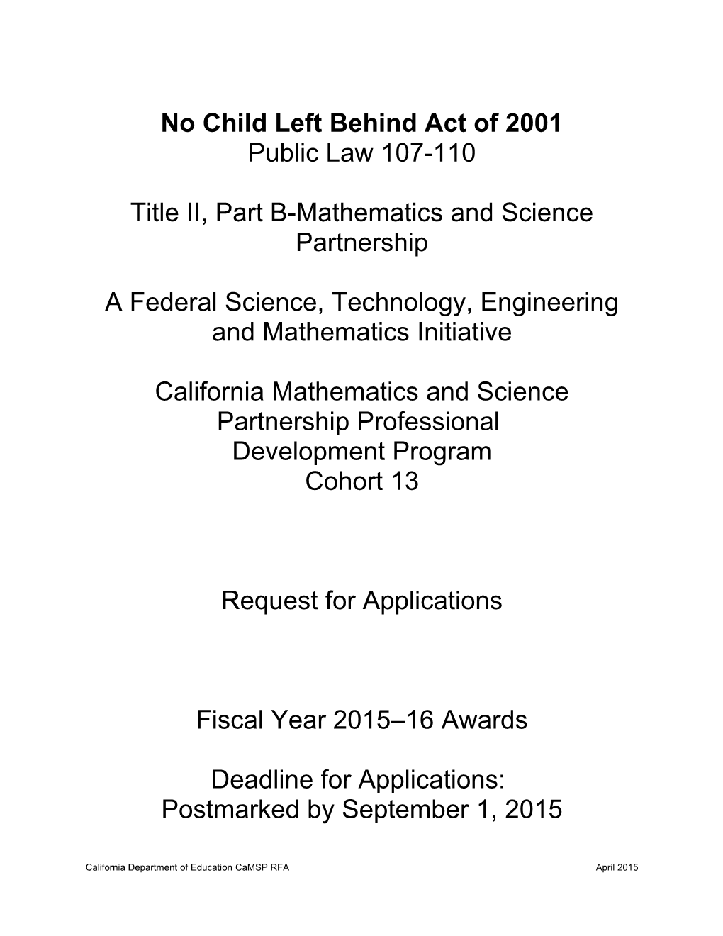 RFA-15: Math & Science PD (CA Dept of Education)