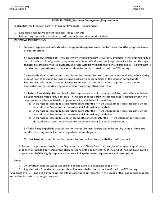 RFP 850-2015 OMS Form N Proponent Proposal