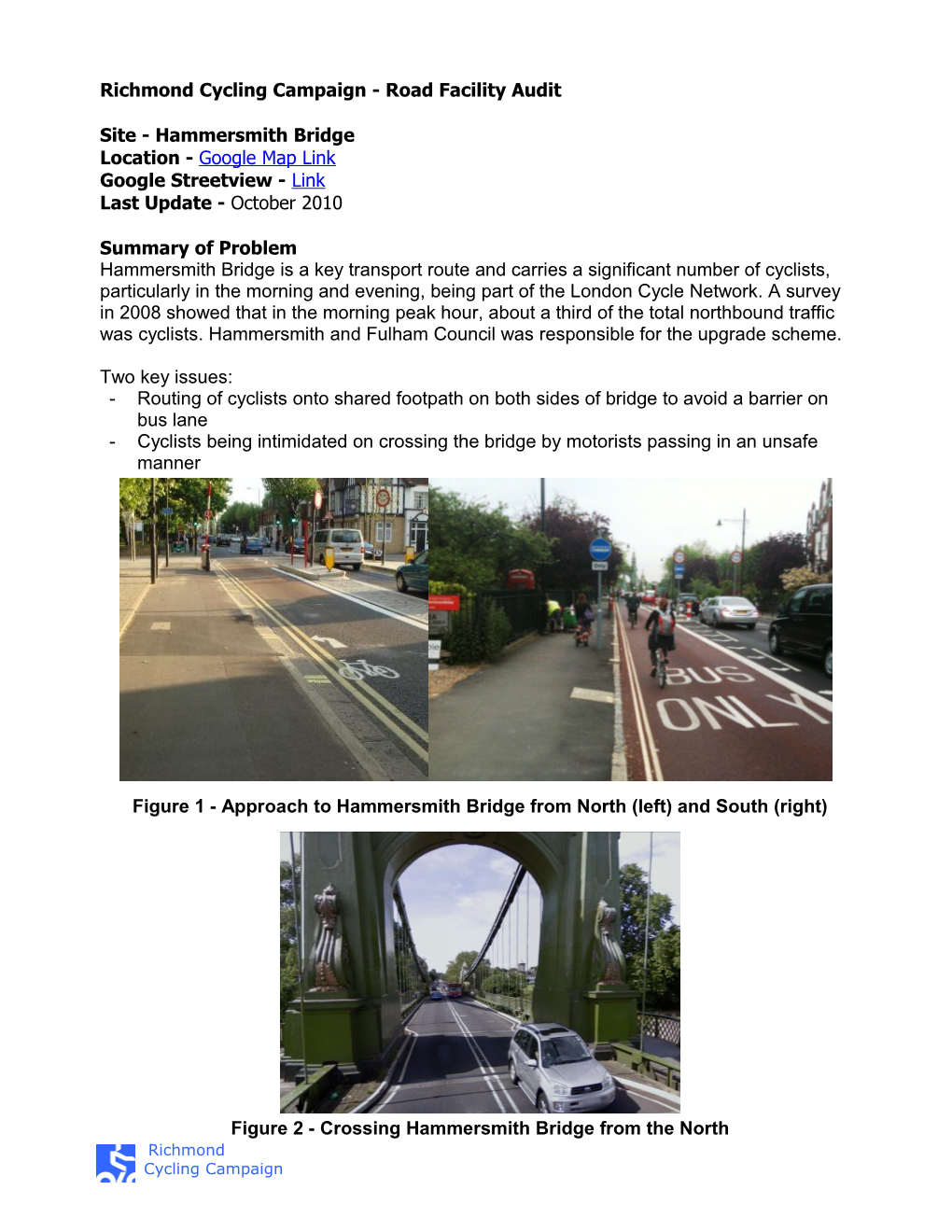 Richmond Cycling Campaign - Road Facility Audit