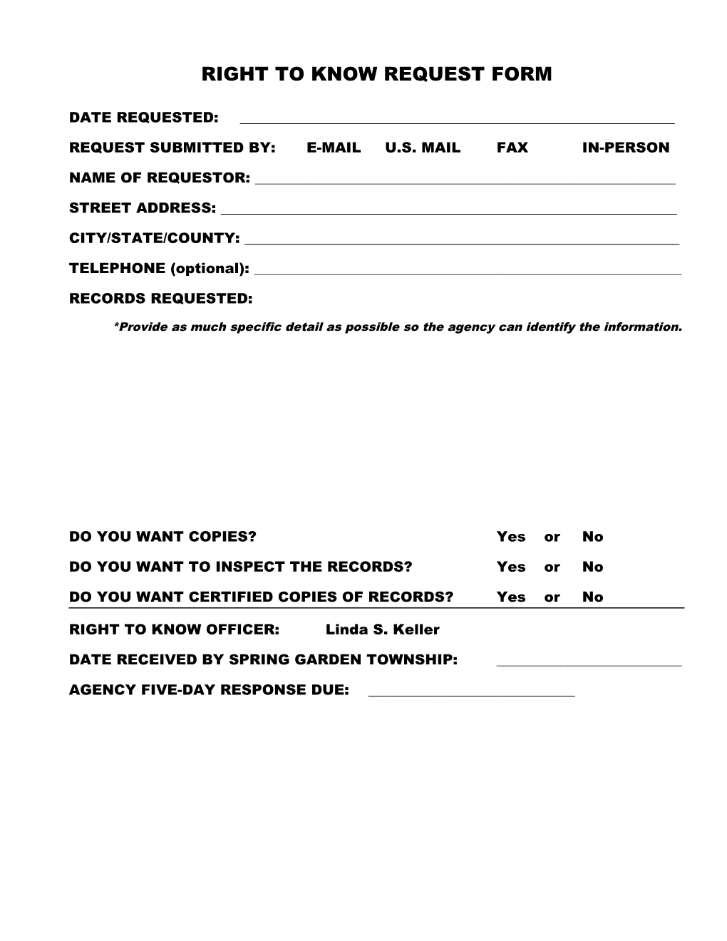 Right to Know Request Form
