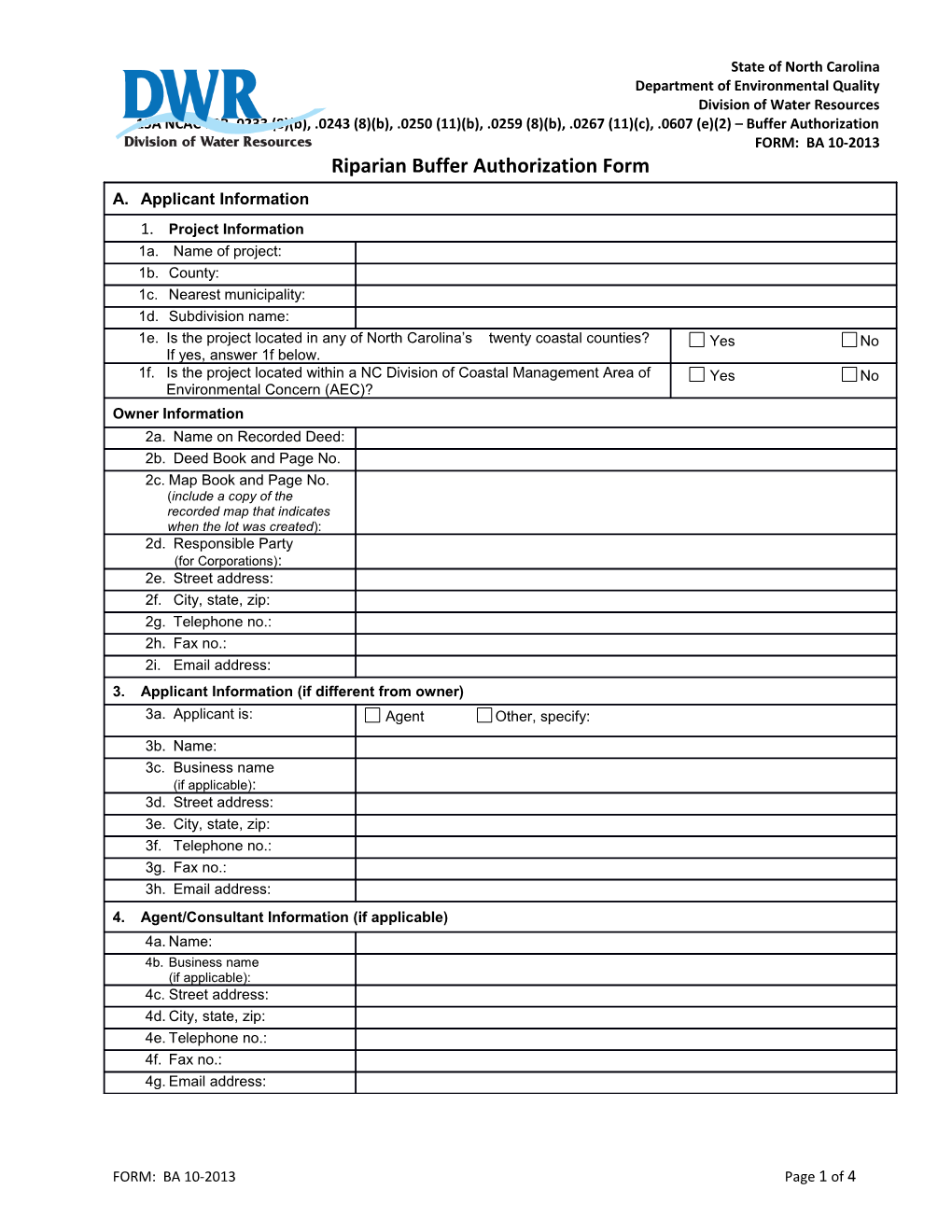 Riparian Buffer Authorization Form
