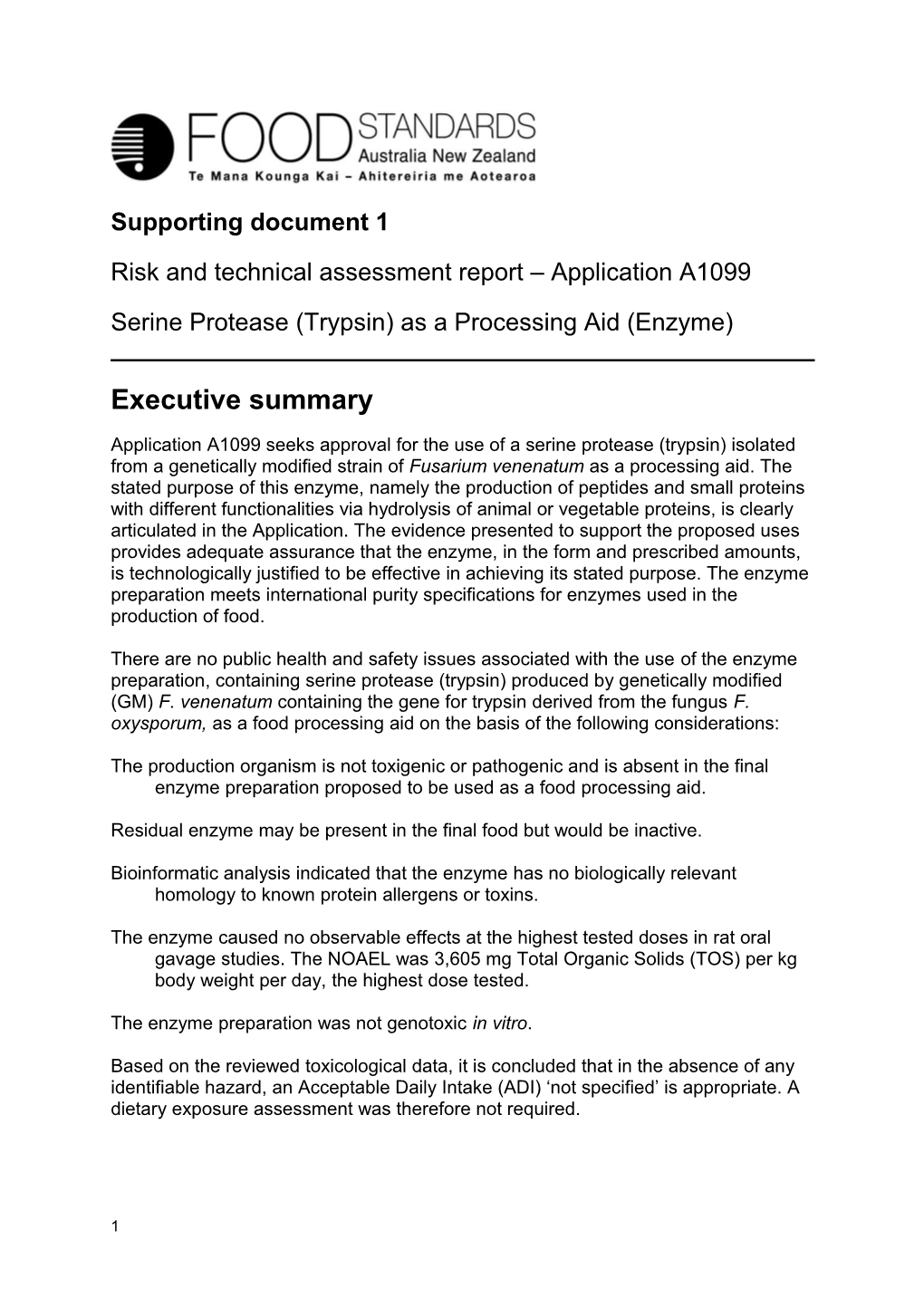 Risk and Technical Assessment Report Application A1099